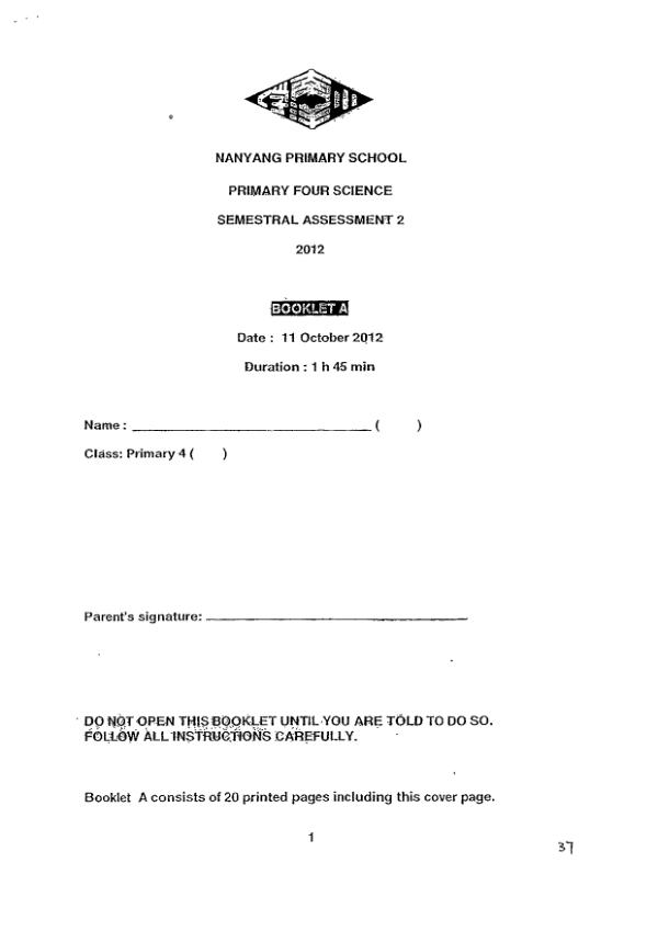 Nanyang P4 Sci SA2 2012 exam paper PDF preview