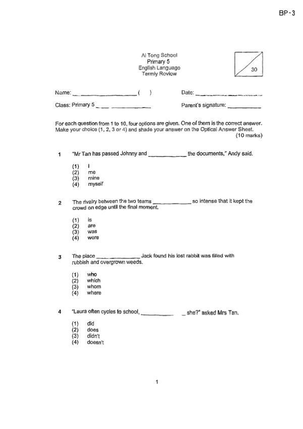 First page preview of P5 Eng 2025 WA1 — Ai Tong