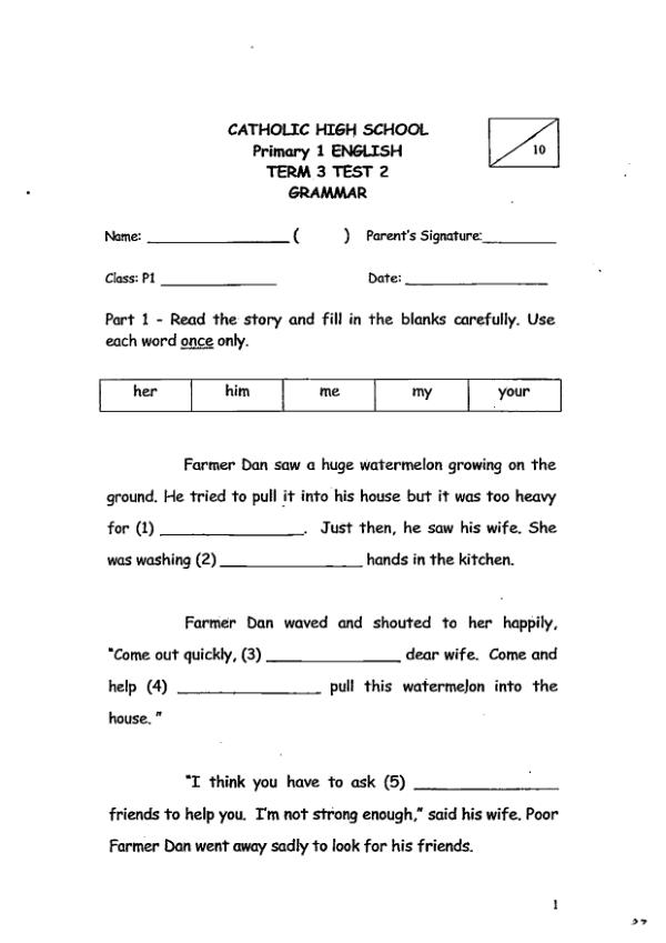 Catholic High P1 Eng WA3 2011 exam paper PDF preview