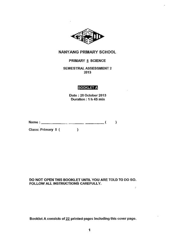 Nanyang P5 Sci SA2 2013 exam paper PDF preview