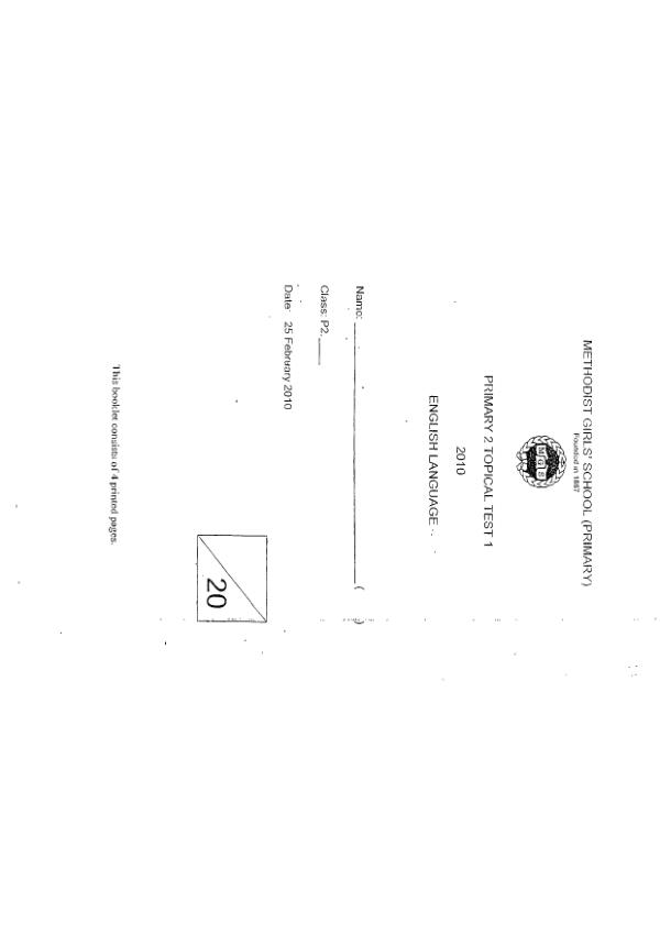 Methodist Girls P2 Eng WA1 2010 exam paper PDF first page preview