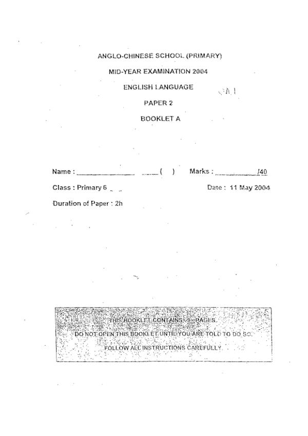 Anglo Chinese P6 Eng WA2 2004 exam paper PDF first page preview