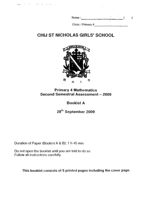 CHIJ P4 Math SA2 2009 exam paper PDF preview