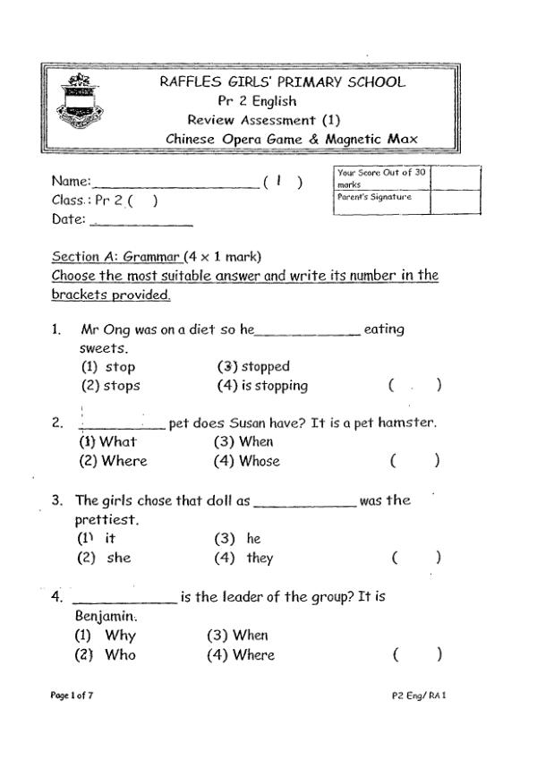 Raffles Girls P2 Eng WA2 2013 exam paper PDF first page preview