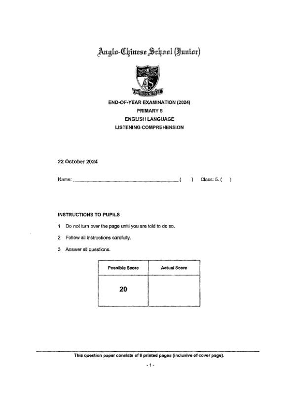 First page preview of P5 Eng 2024 SA2 — Anglo Chinese