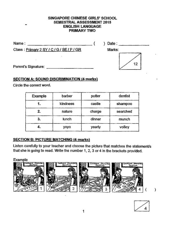 Singapore Chinese Girls P2 Eng SA2 2015 exam paper PDF preview