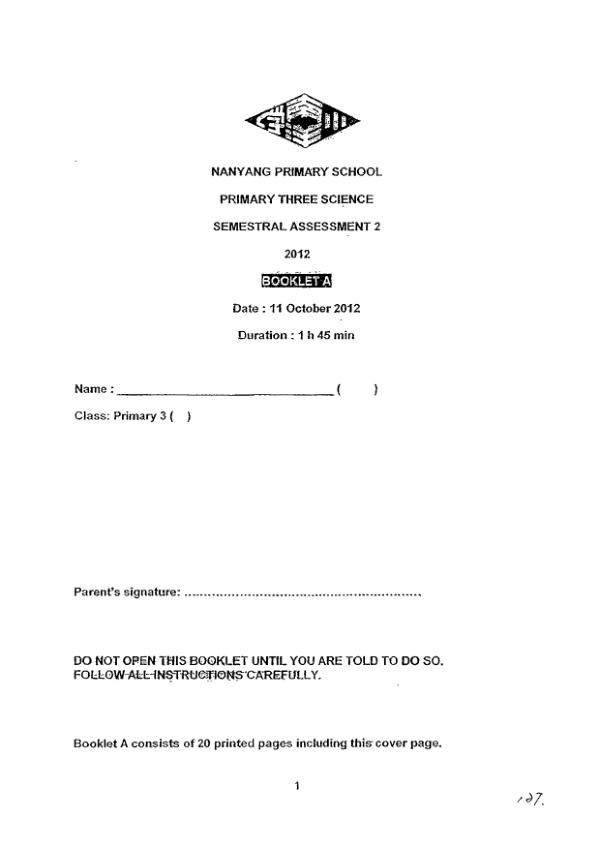 Nanyang P3 Sci SA2 2012 exam paper PDF preview