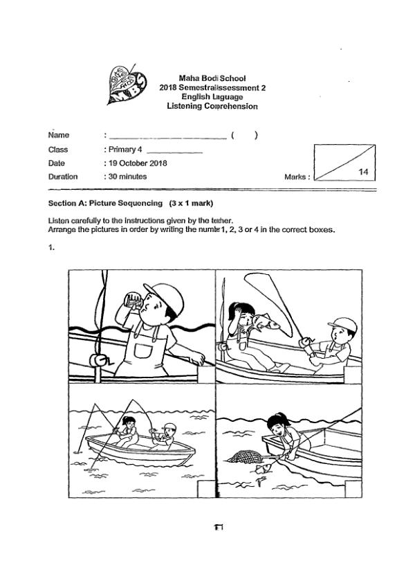 Maha Bodhi P4 Eng SA2 2018 exam paper PDF first page preview