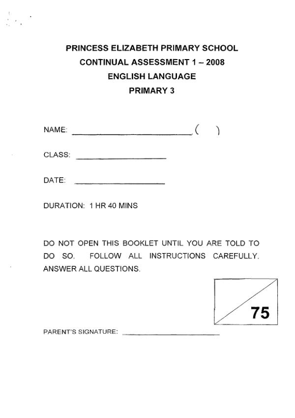 Princess Elizabeth P3 Eng WA1 2008 exam paper PDF preview