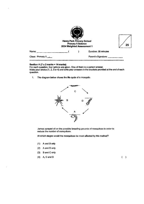 First page preview of P5 Sci 2024 WA1 — Henry Park