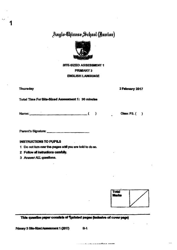 Anglo Chinese P3 Eng WA1 2017 exam paper PDF preview