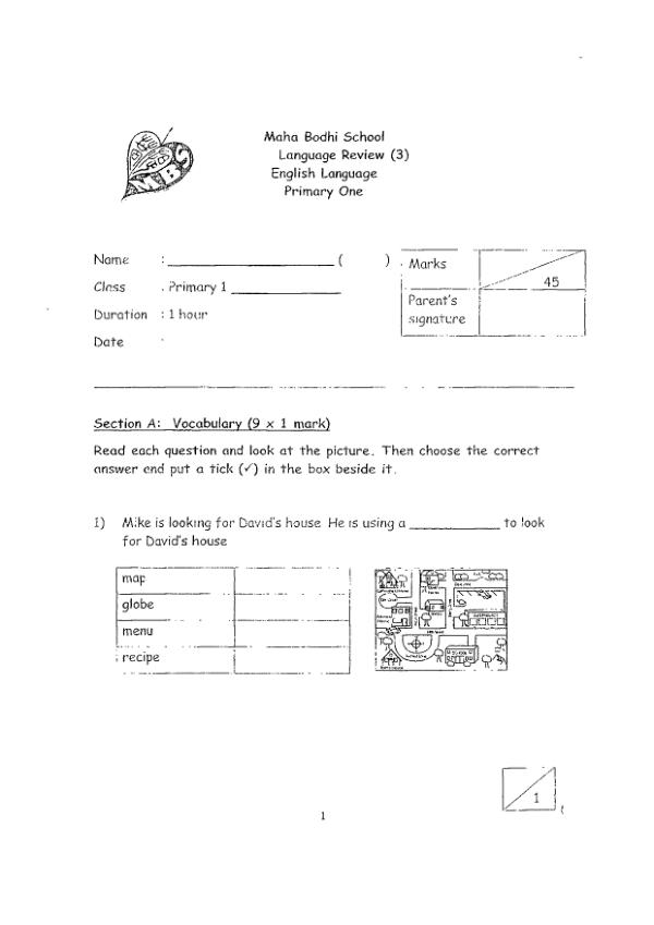 Maha Bodhi P1 Eng SA2 2018 exam paper PDF preview