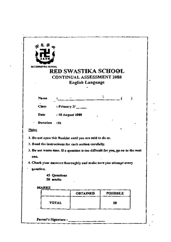 Red Swastika P2 Eng WA3 2008 exam paper PDF preview