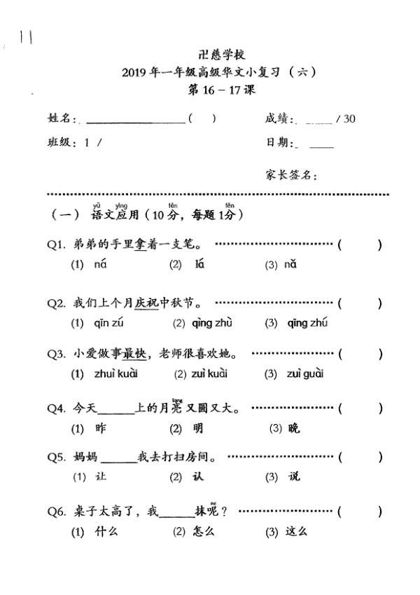 Red Swastika P1 Chi SA2 2019 exam paper PDF preview