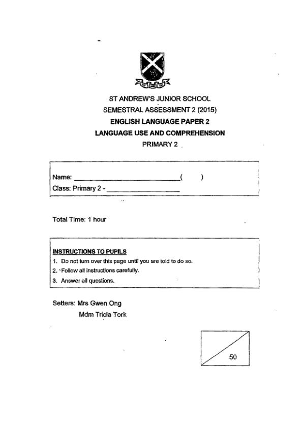 St Andrews P2 Eng SA2 2015 exam paper PDF preview
