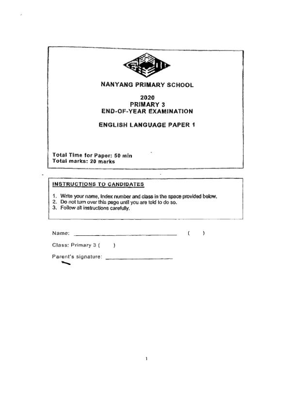 Nanyang P3 Eng SA2 2020 exam paper PDF preview