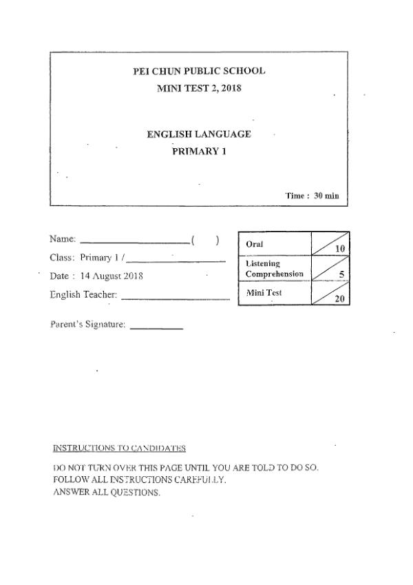 Pei Chun P1 Eng WA2 2018 exam paper PDF first page preview