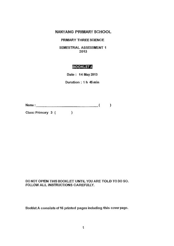 Nanyang P3 Sci WA2 2013 exam paper PDF preview