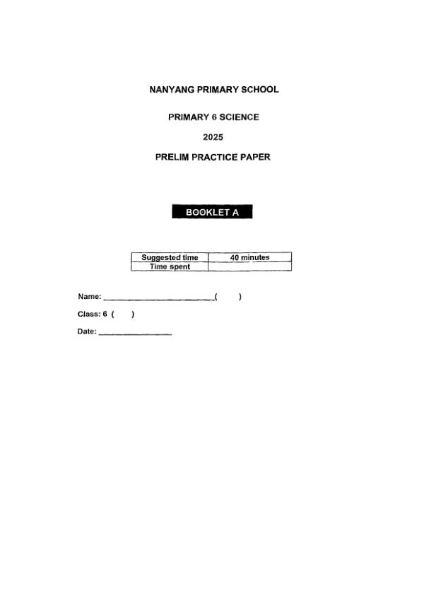 Nanyang P6 Sci WA1 2025 exam paper PDF first page preview