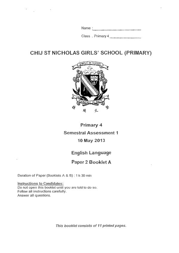 CHIJ P4 Eng WA2 2013 exam paper PDF preview
