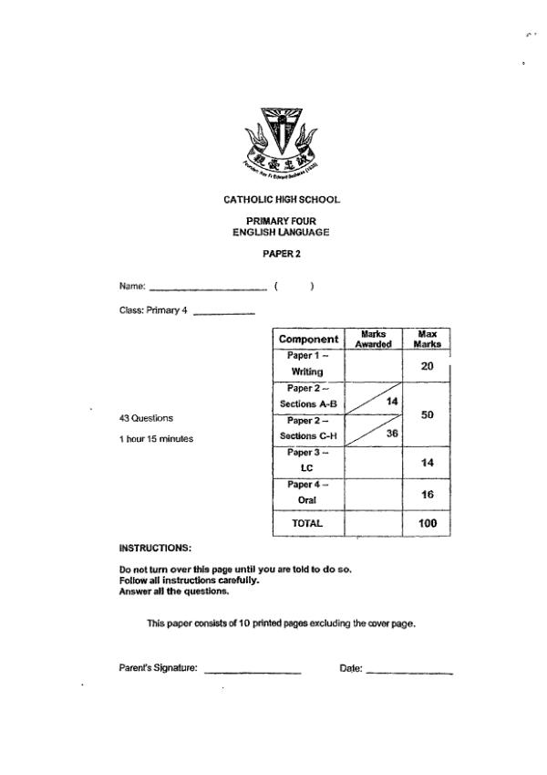 First page preview of P4 Eng 2024 WA2 — Catholic High