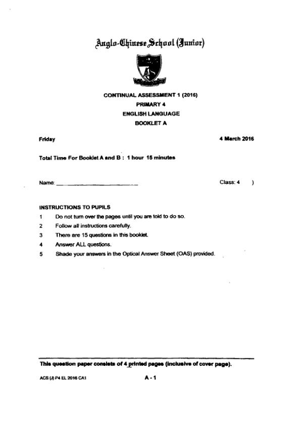 Anglo Chinese P4 Eng WA1 2016 exam paper PDF preview