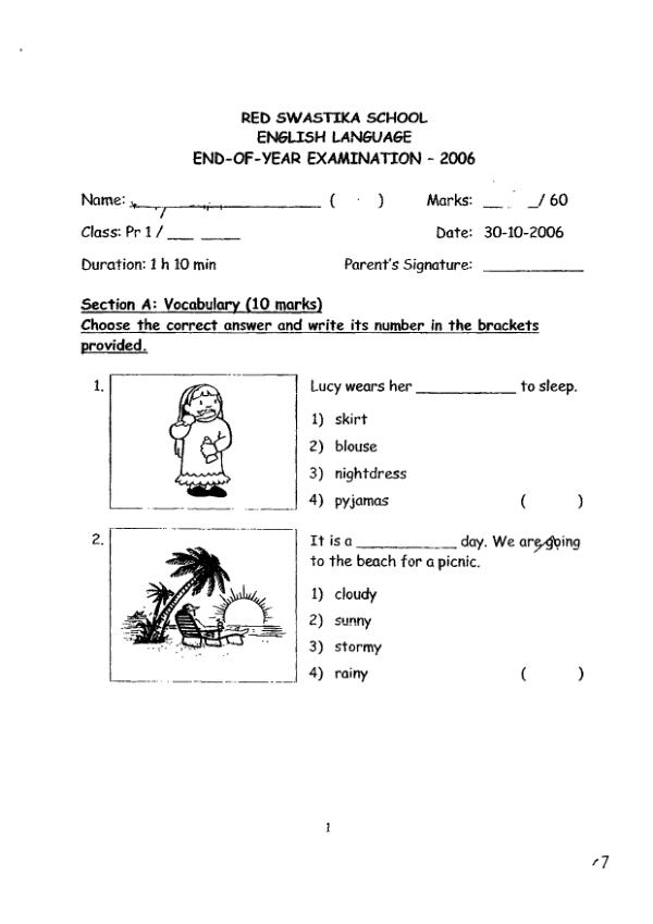 Red Swastika P1 Eng SA2 2006 exam paper PDF first page preview