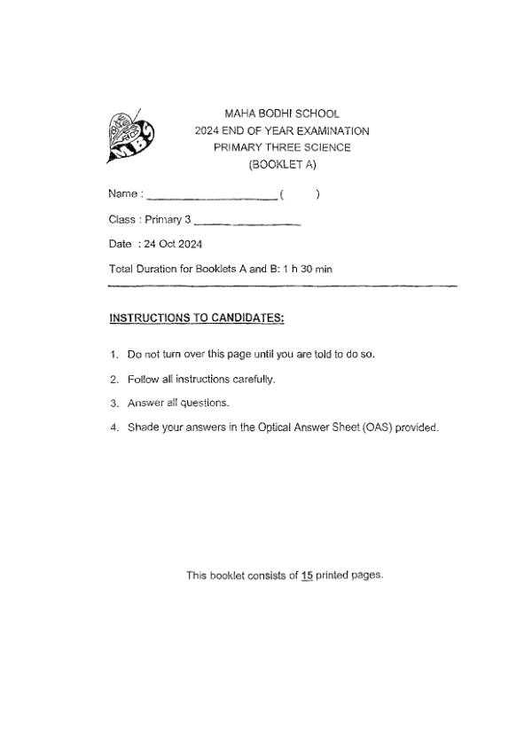 First page preview of P3 Sci 2024 SA2 — Maha Bodhi