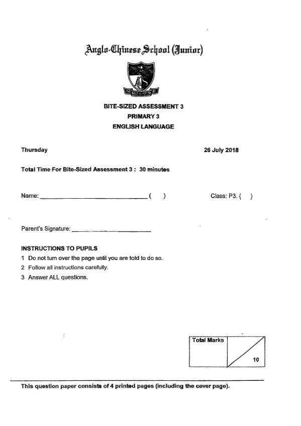 Anglo Chinese P3 Eng WA3 2018 exam paper PDF first page preview
