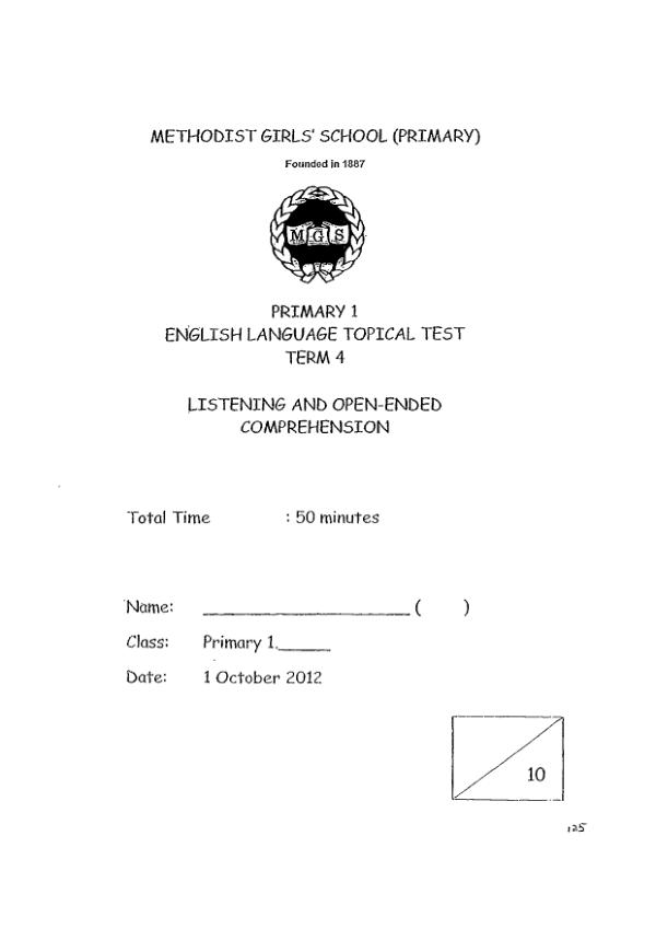 Methodist Girls P1 Eng SA2 2012 exam paper PDF preview