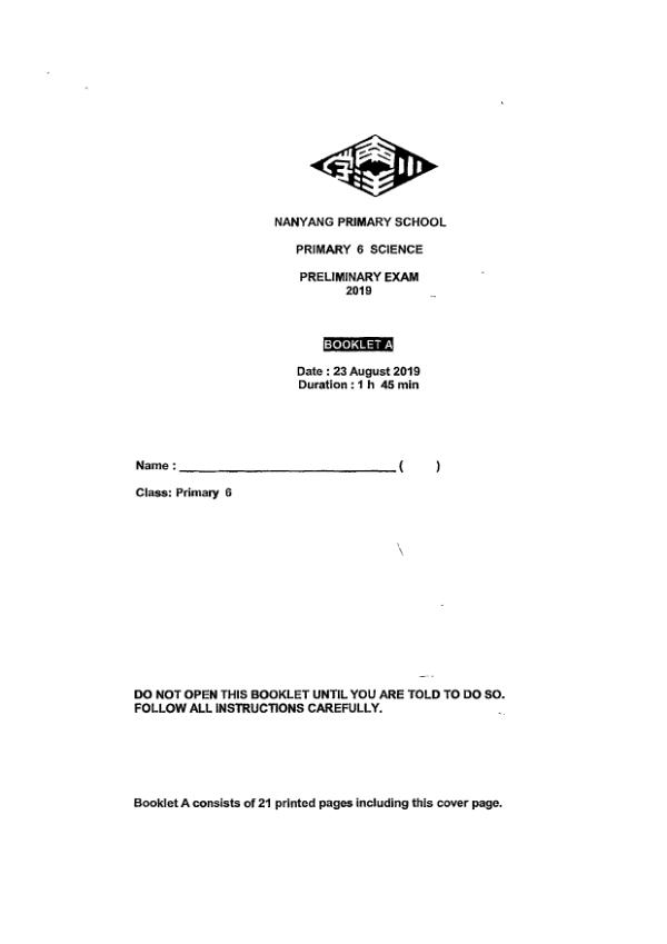 Nanyang P6 Sci SA2 2019 exam paper PDF preview