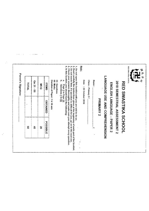 Red Swastika P2 Eng SA2 2010 exam paper PDF preview
