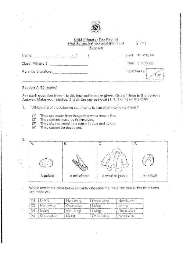 CHIJ P3 Sci WA2 2004 exam paper PDF first page preview