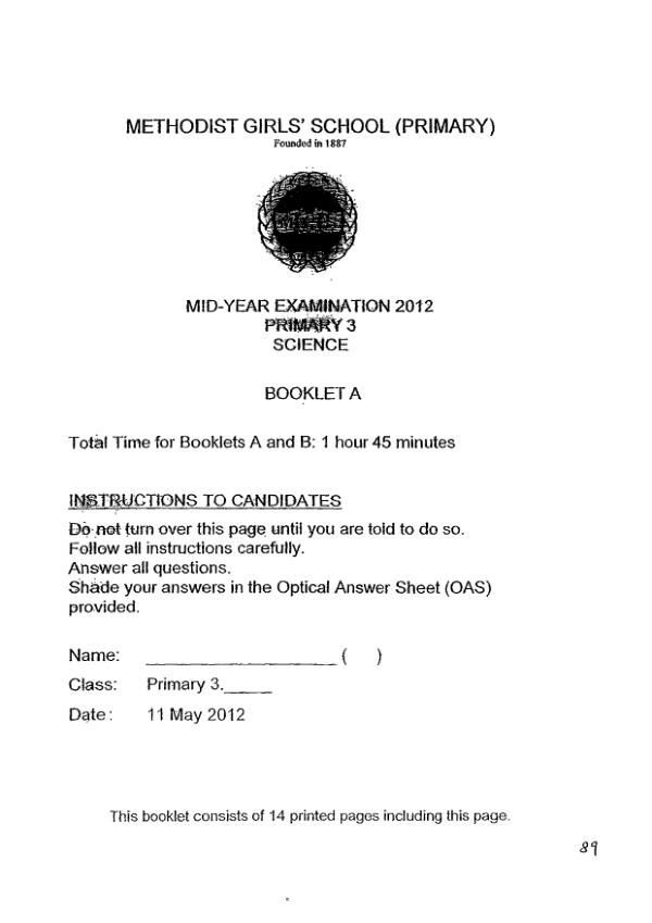 Methodist Girls P3 Sci WA2 2012 exam paper PDF preview