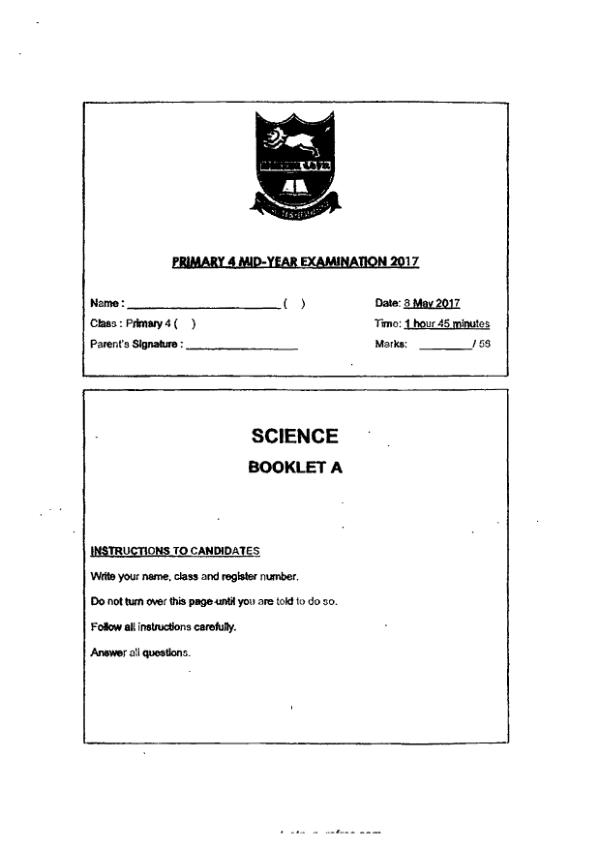 Tao Nan P4 Sci WA2 2017 exam paper PDF first page preview