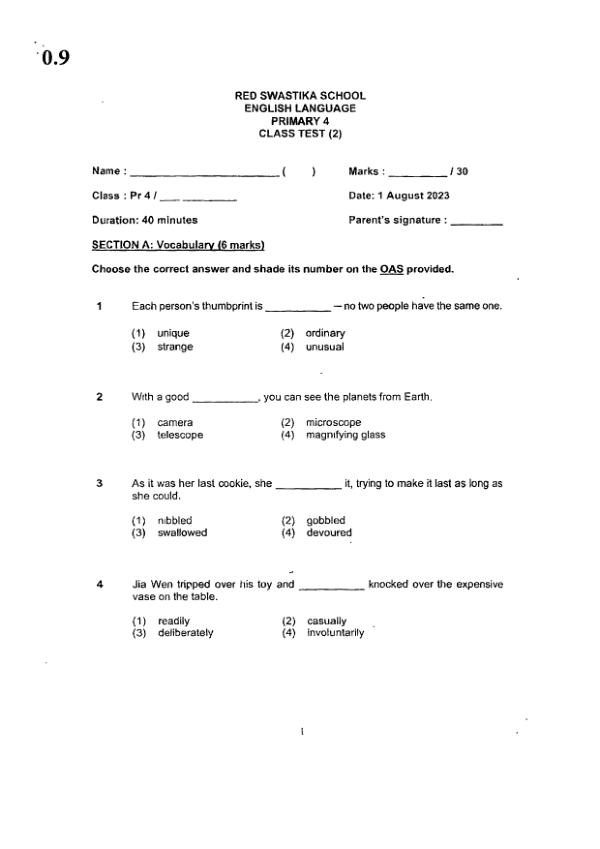 Red Swastika P4 Eng WA2 2023 exam paper PDF first page preview