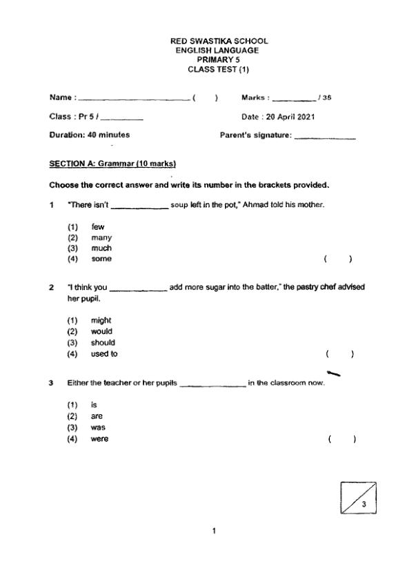 Red Swastika P5 Eng WA2 2021 exam paper PDF first page preview