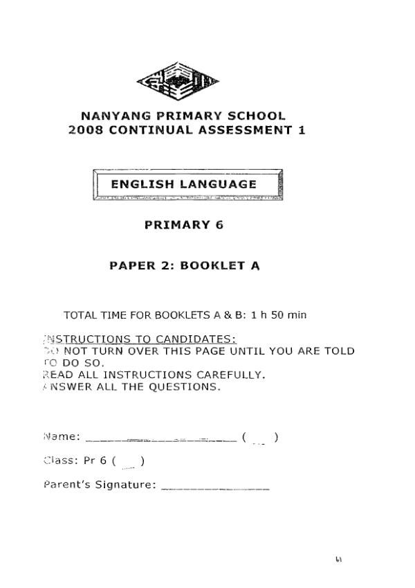 Nanyang P6 Eng WA1 2008 exam paper PDF preview