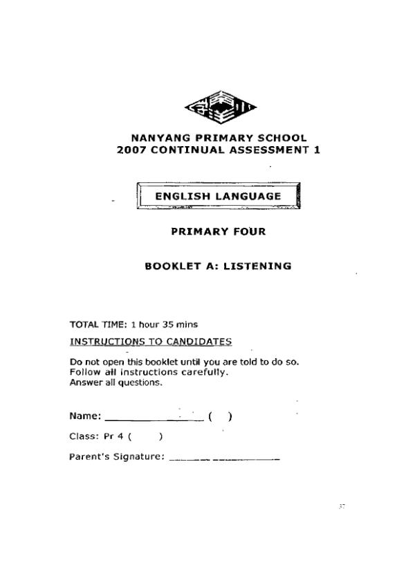 Nanyang P4 Eng WA1 2007 exam paper PDF preview