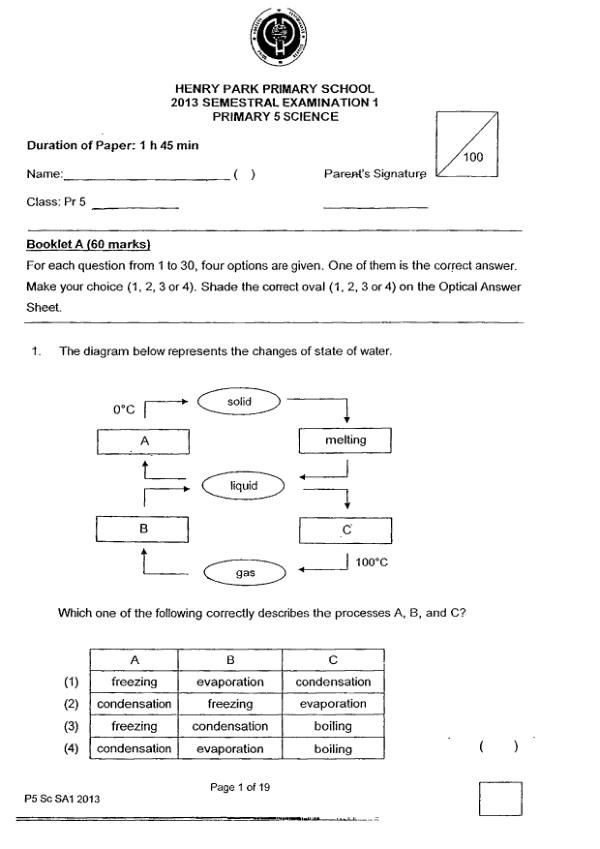 Henry Park P5 Sci WA2 2013 exam paper PDF preview