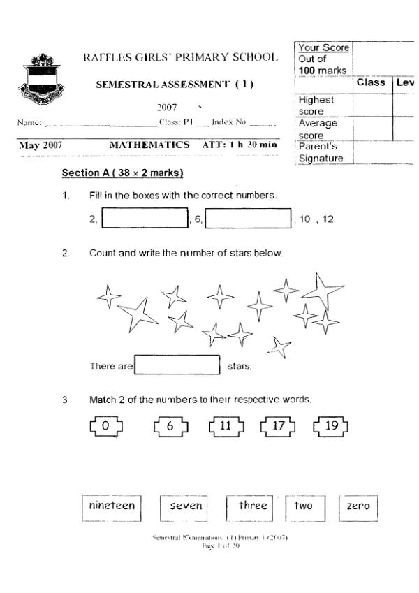 Raffles Girls P1 Math WA2 2007 exam paper PDF preview