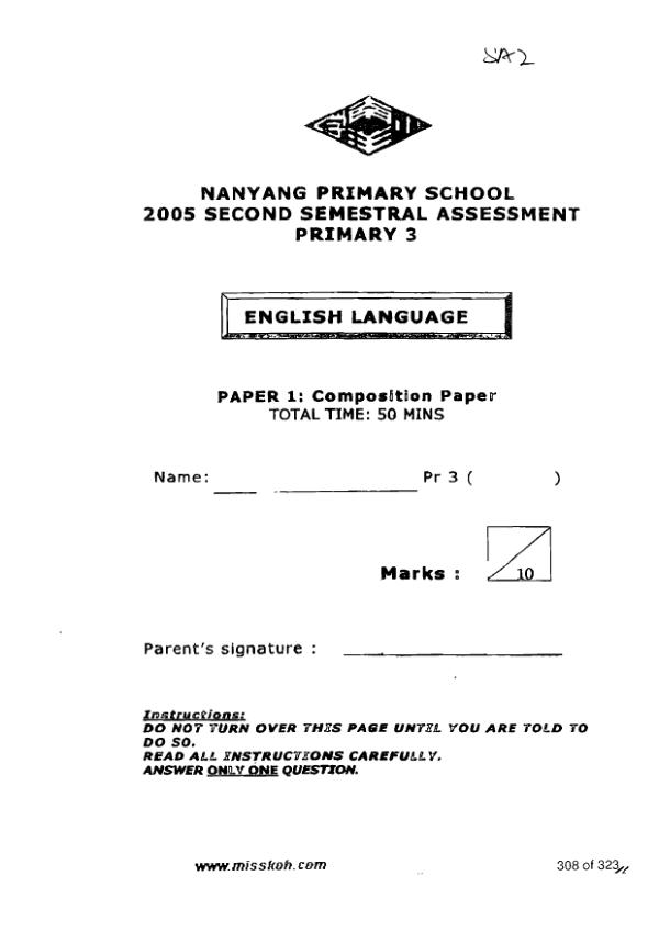 Nanyang P3 Eng SA2 2005 exam paper PDF preview