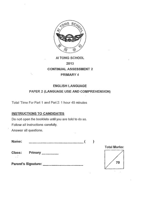 Ai Tong P4 Eng WA3 2013 exam paper PDF preview