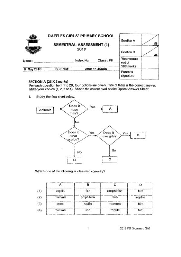 Raffles Girls P6 Sci WA2 2018 exam paper PDF preview