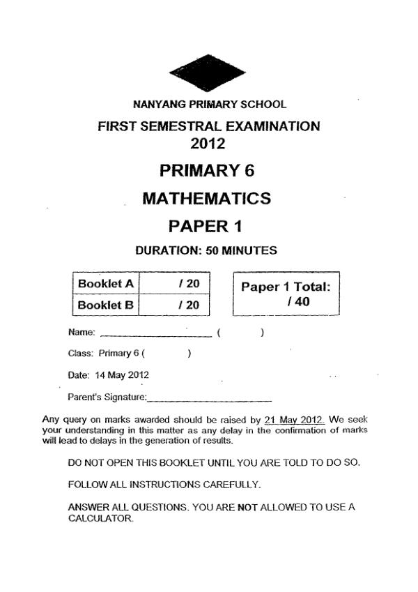 Nanyang P6 Math WA2 2012 exam paper PDF preview