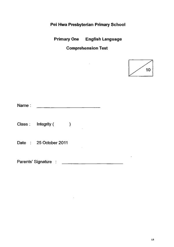 Pei Hwa P1 Eng SA2 2011 exam paper PDF first page preview