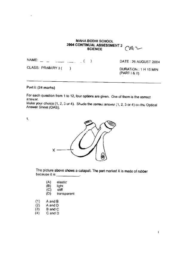 Maha Bodhi P3 Sci WA3 2004 exam paper PDF preview