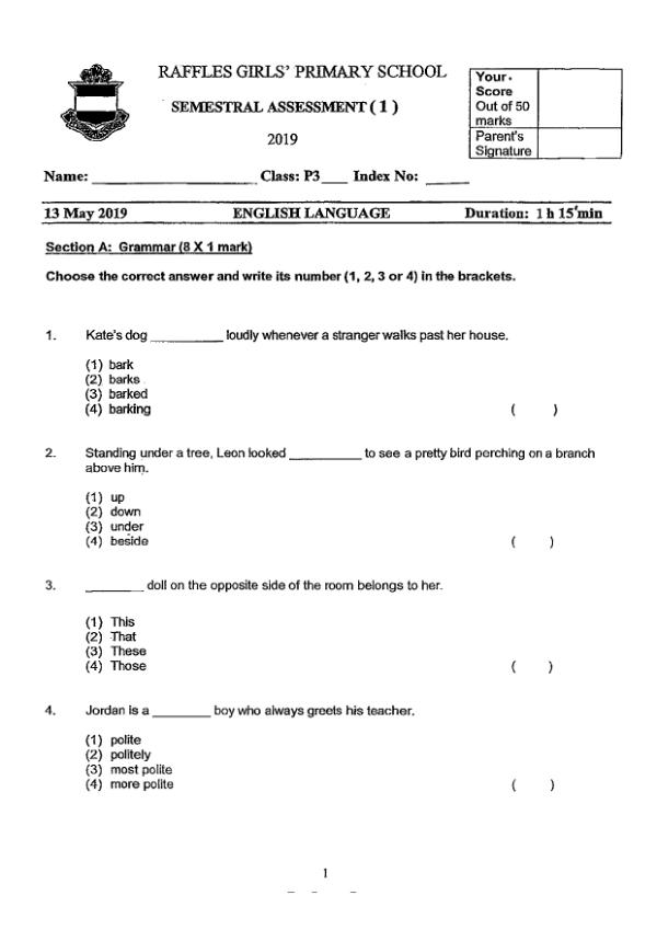 Raffles Girls P3 Eng WA2 2019 exam paper PDF first page preview