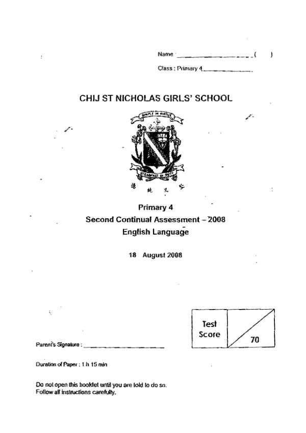 CHIJ P4 Eng WA3 2008 exam paper PDF preview