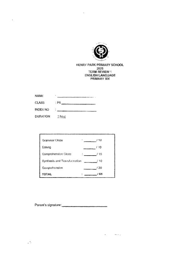 Henry Park P6 Eng WA1 2025 exam paper PDF first page preview